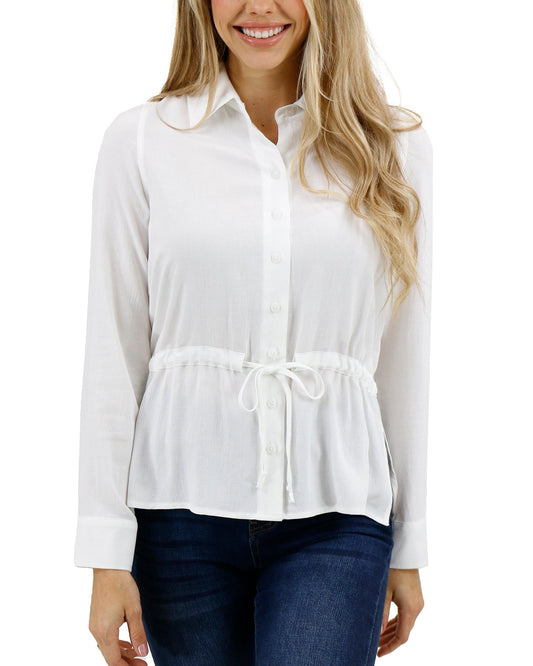 Ava Chic: Elegant linen shirt in pure white with waist band