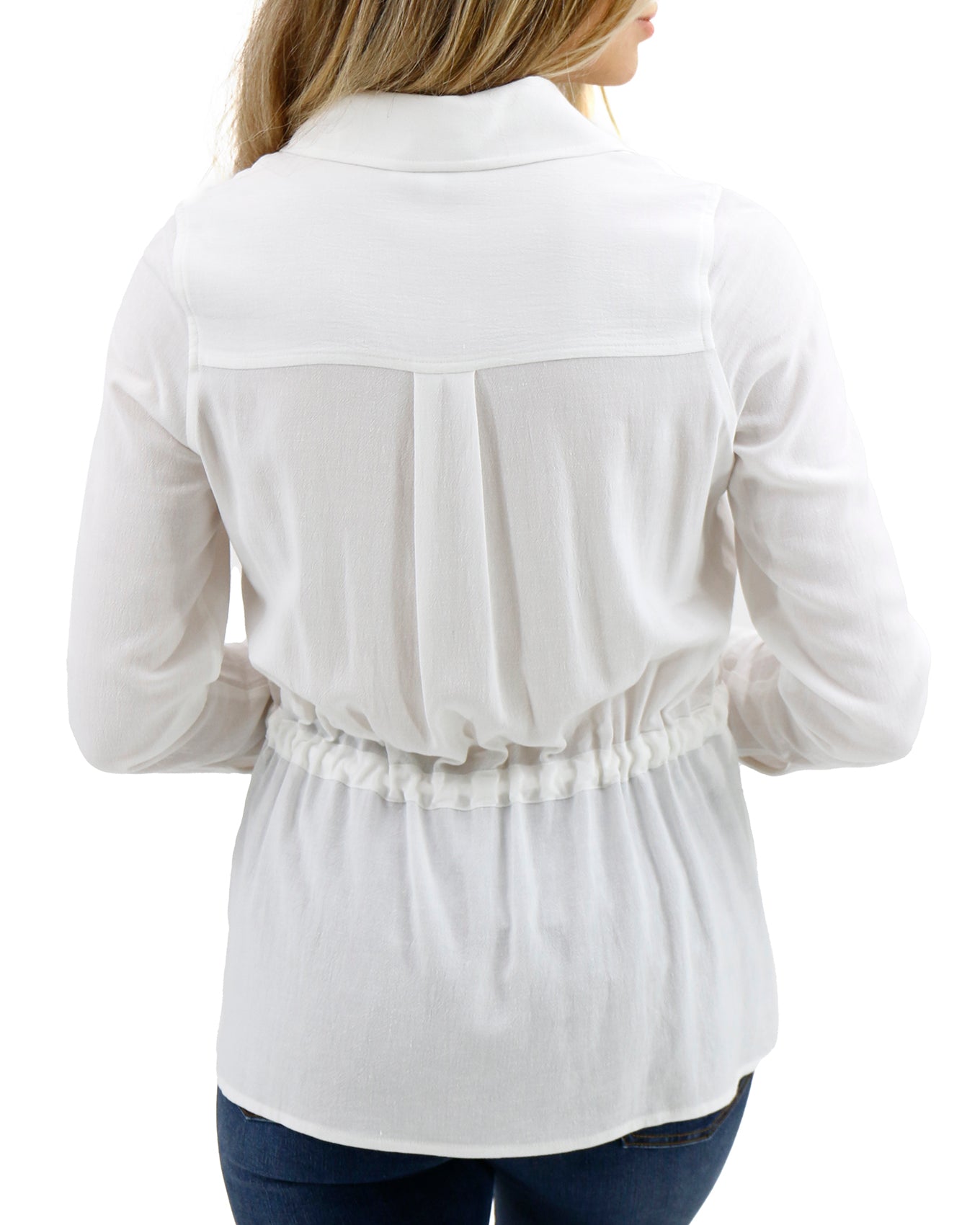 Ava Chic: Elegant linen shirt in pure white with waist band