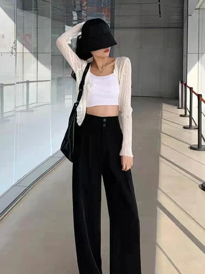 Black wide leisure trousers with button details - Mia