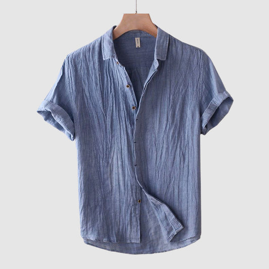 Blue short sleeve button down shirt - Leo