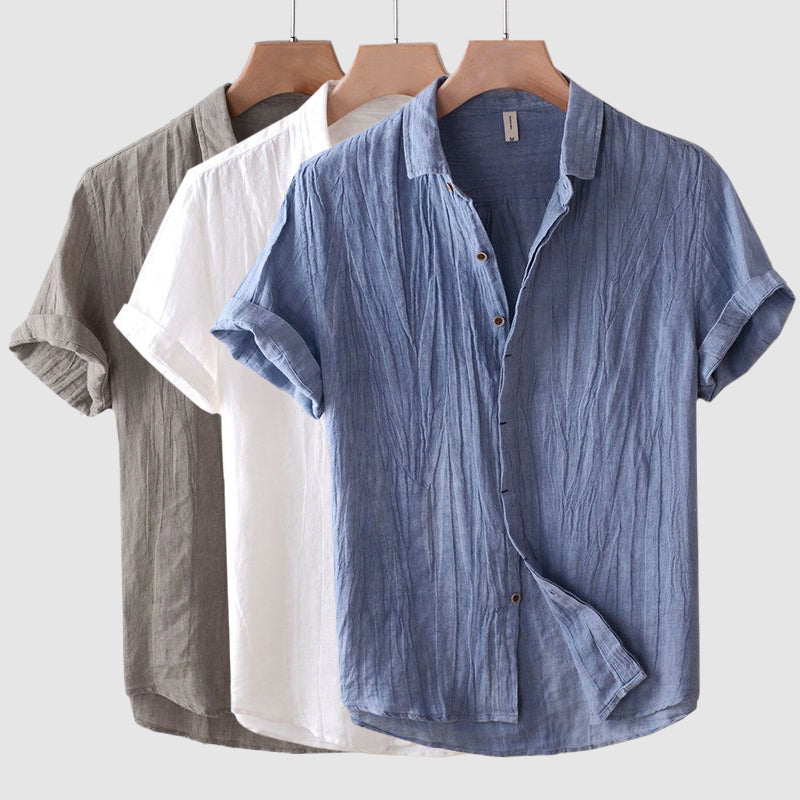 Blue short sleeve button down shirt - Leo