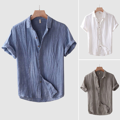 Blue short sleeve button down shirt - Leo