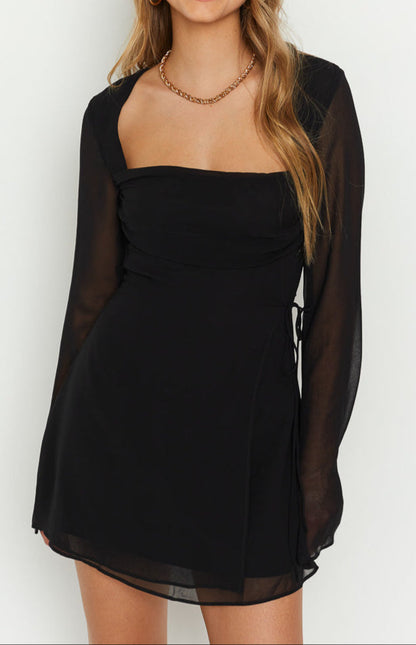 Garbo long-sleeved mini dress - Black