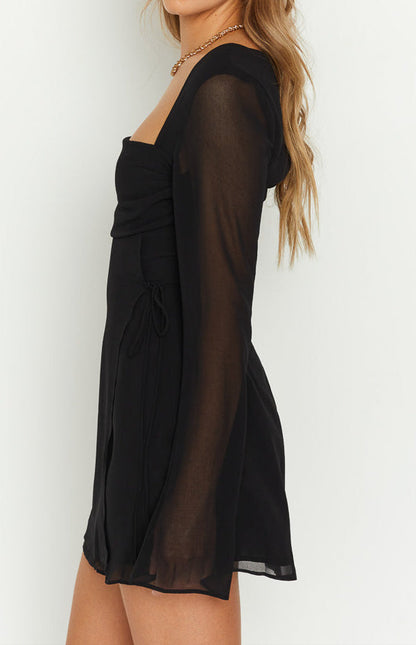 Garbo long-sleeved mini dress - Black