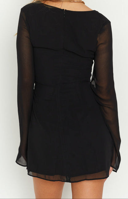 Garbo long-sleeved mini dress - Black