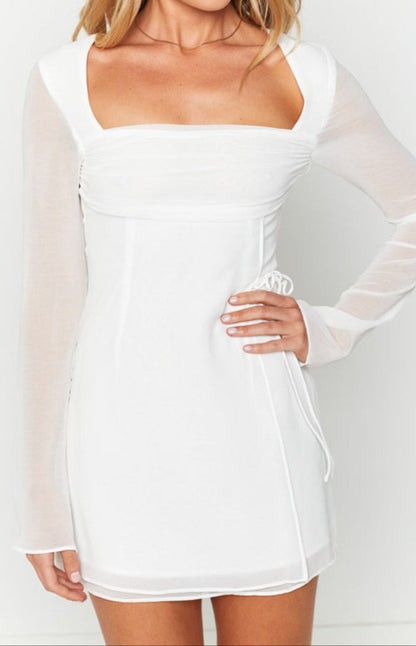 Roma Weißes Langarm Minikleid