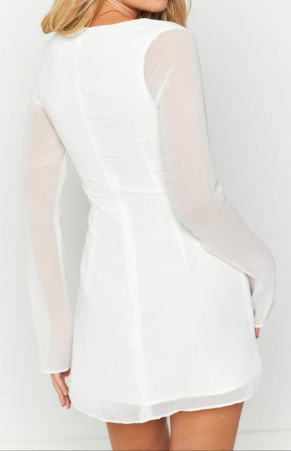 Roma Weißes Langarm Minikleid