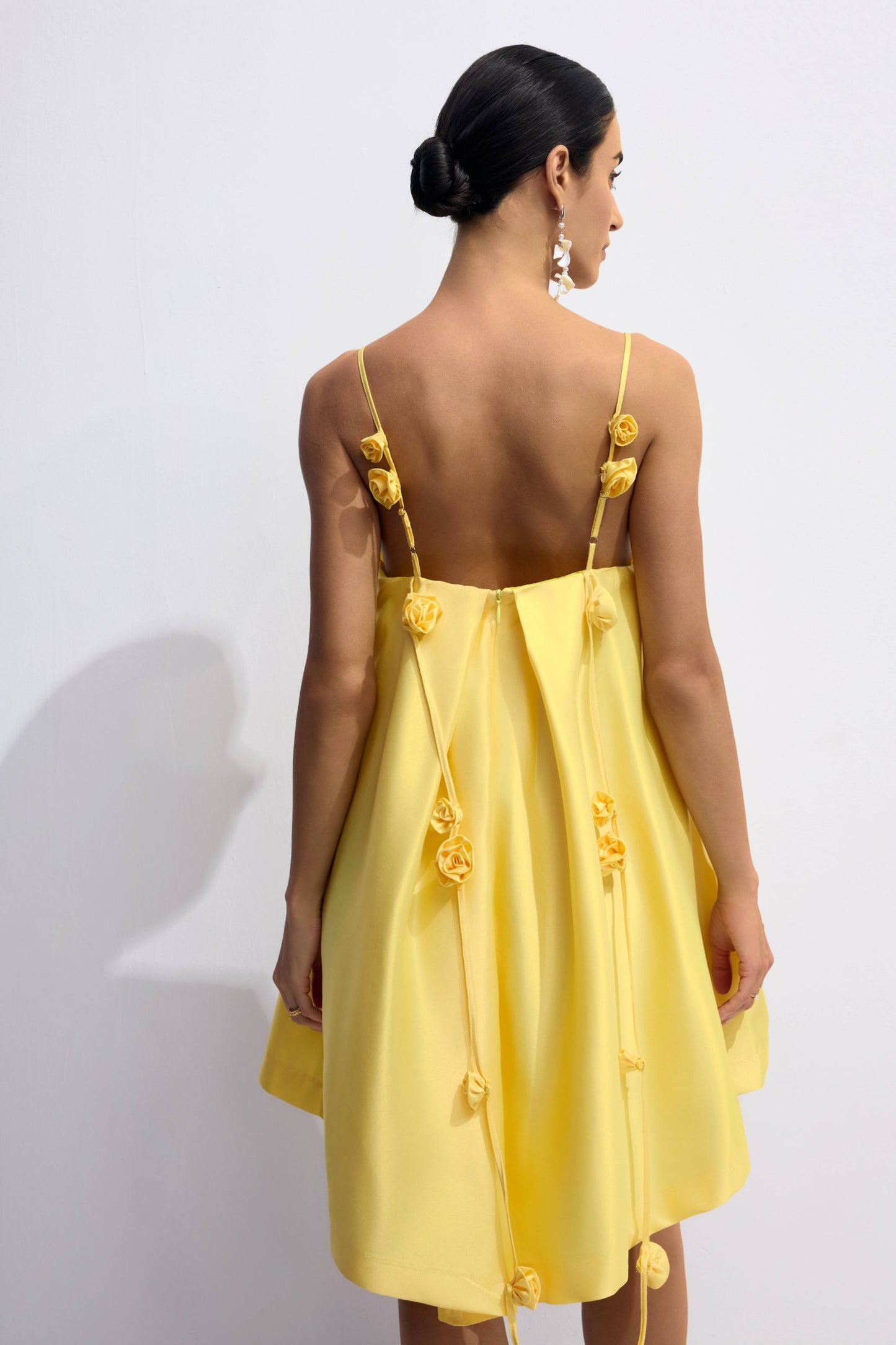 Yellow Mini Dress with Flower Details for Women - Gianna