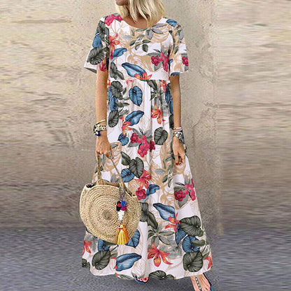 White floral short sleeve maxi dress - Ella