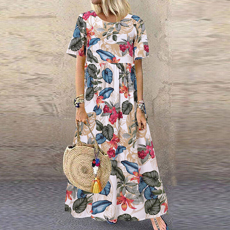 White floral short sleeve maxi dress - Ella