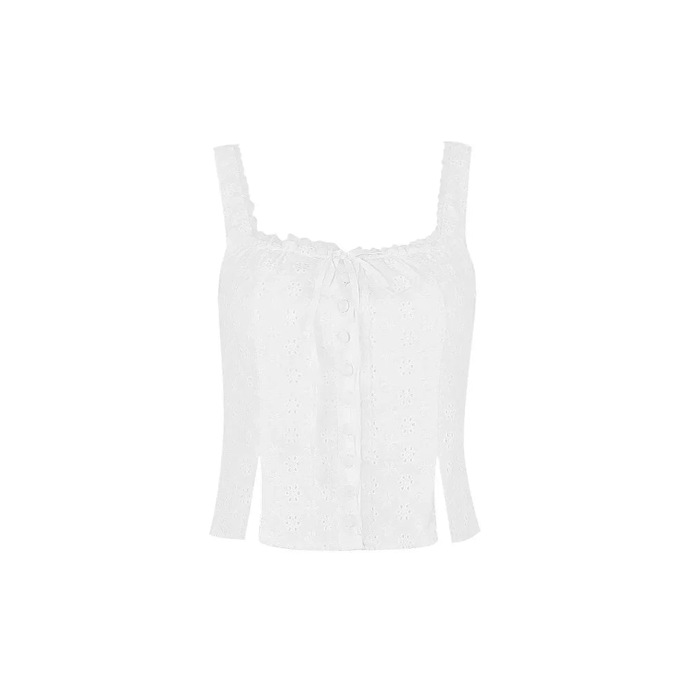 Lara - White lace tie tank top