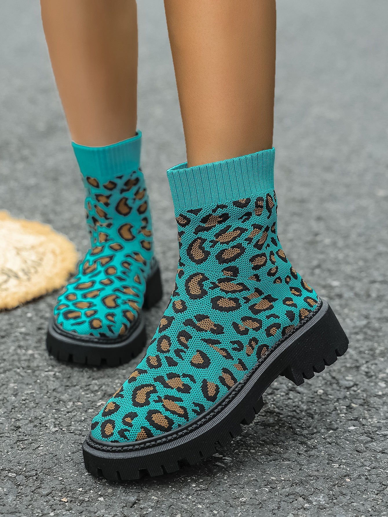 Under the Neon Leopard knitted sock boots