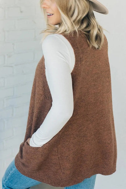 V-neck pocket knitted vest sleeveless sweater