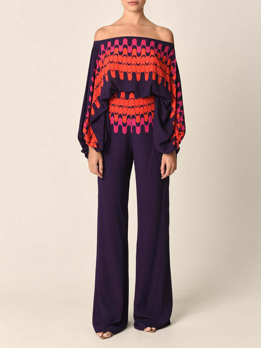 Multicolor Off-Shoulder Tie-Dye Jumpsuit with Wide Legs for Women - Rachele