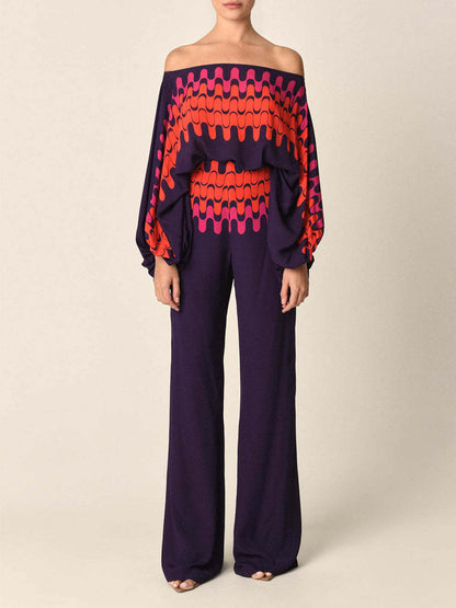 Multicolor Off-Shoulder Tie-Dye Jumpsuit with Wide Legs for Women - Rachele