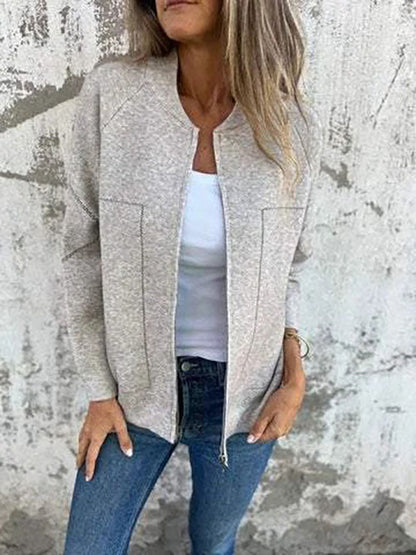 Simple cropped slim woolen jacket