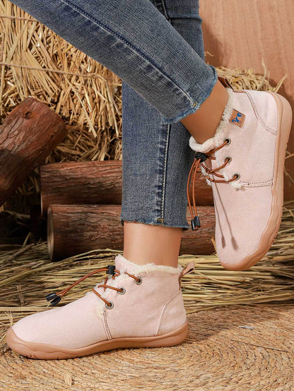 Convenient lacing system plush soft rubber sole snow boots