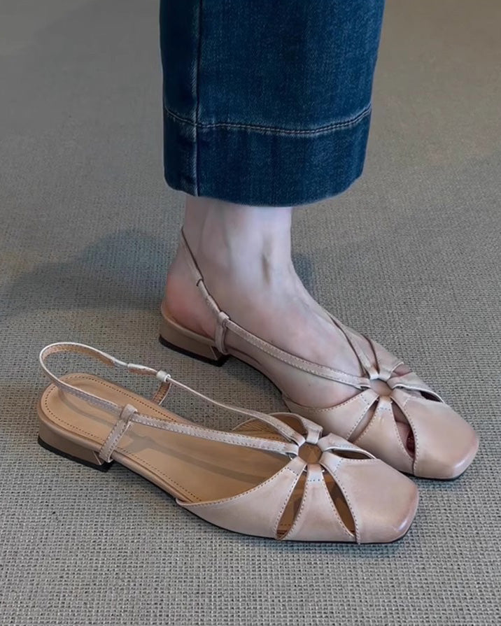 Retro openwork sheepskin baggy low-heeled sandals