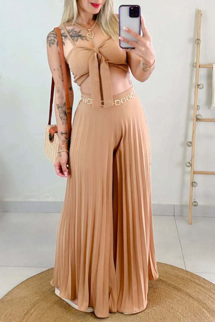 Camisole top and pleated wide-leg pants two-piece set