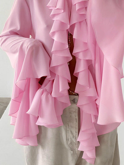 Wide Cuffs and Ruffles Long sleeve Light Shirt