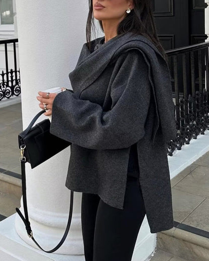 Asymmetric scarf cropped knitted coat
