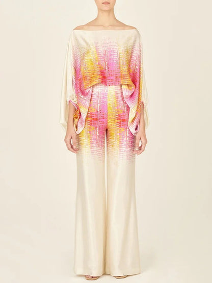 Multicolor Off-Shoulder Tie-Dye Jumpsuit with Wide Legs for Women - Rachele