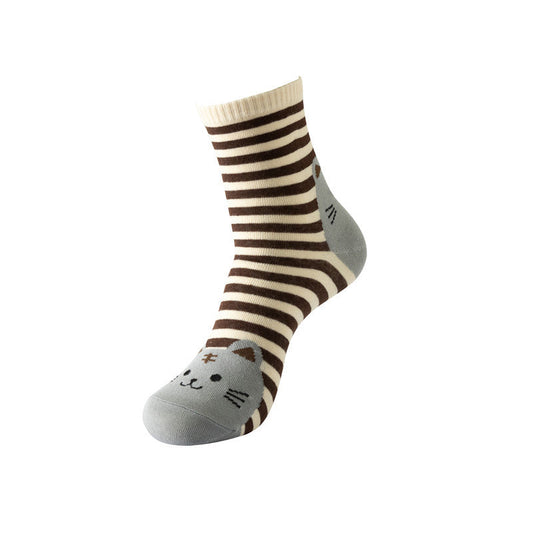 Gestreifte Socken Mit Katzenmuster Kaffee