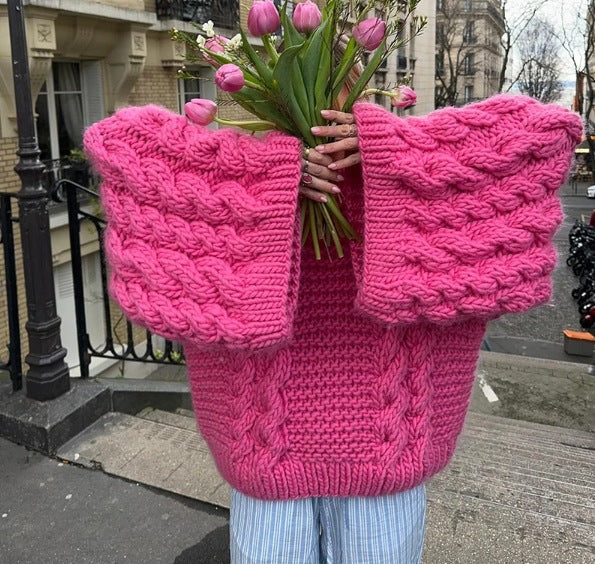 Golden Rhine	Round neck bell sleeve knitted loose sweater