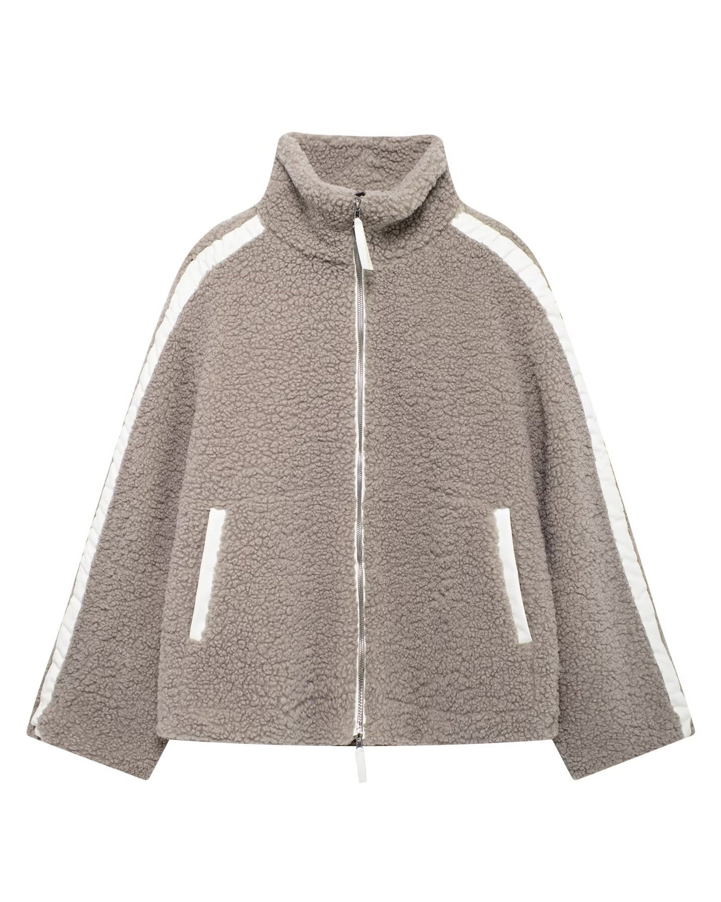 Loose stand-up collar double-ended zipper fleece cardigan jacket