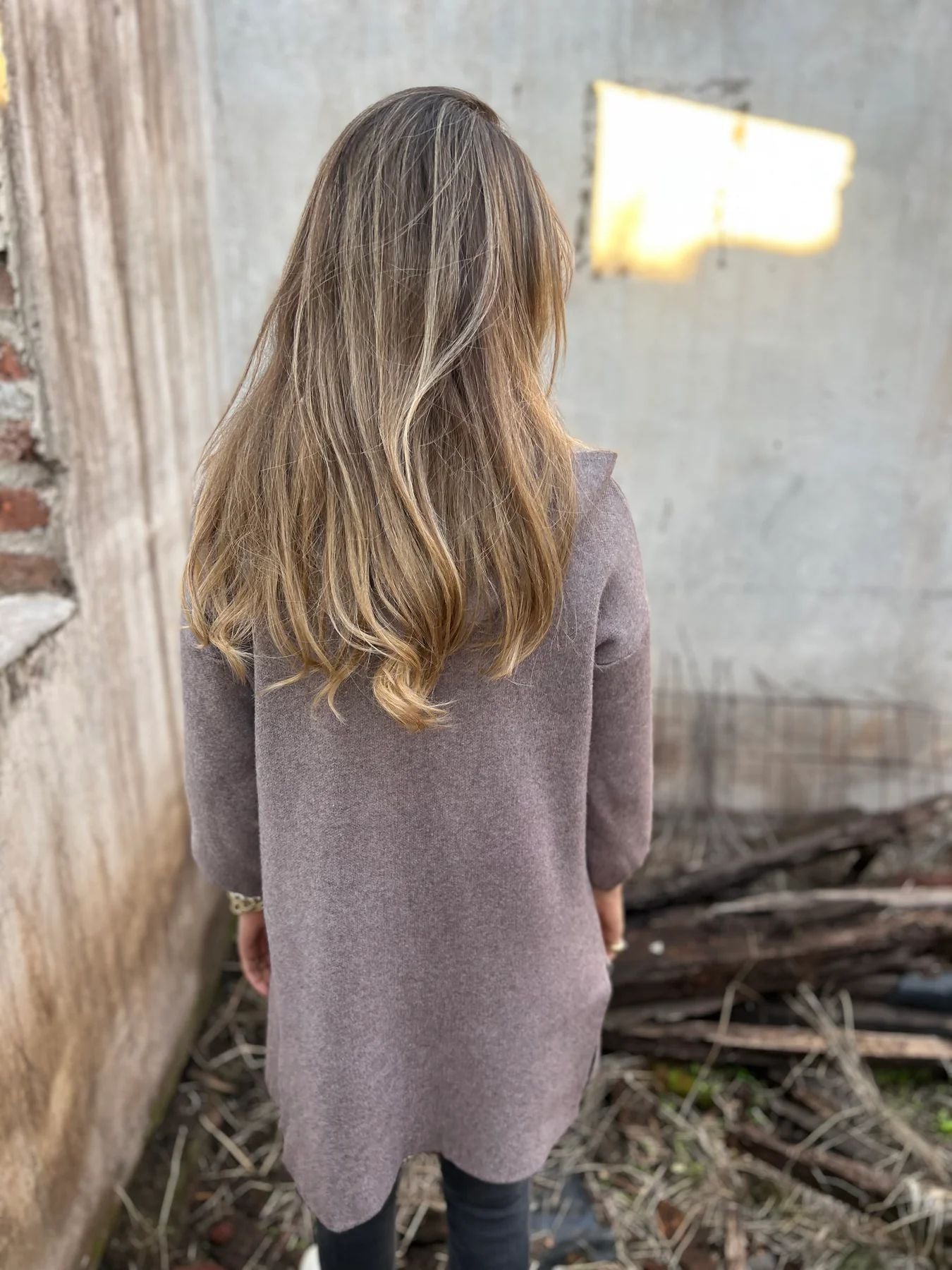 Casual woolen pocket hooded mid-length jacket