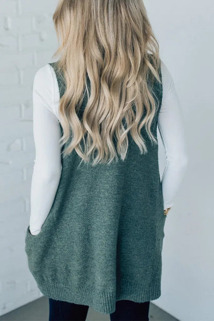 V-neck pocket knitted vest sleeveless sweater