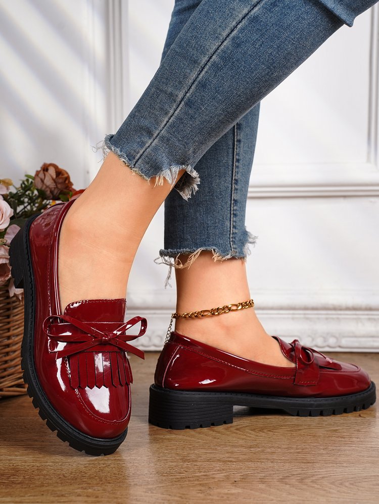 Shiny Patent Tassel Flat Loafers