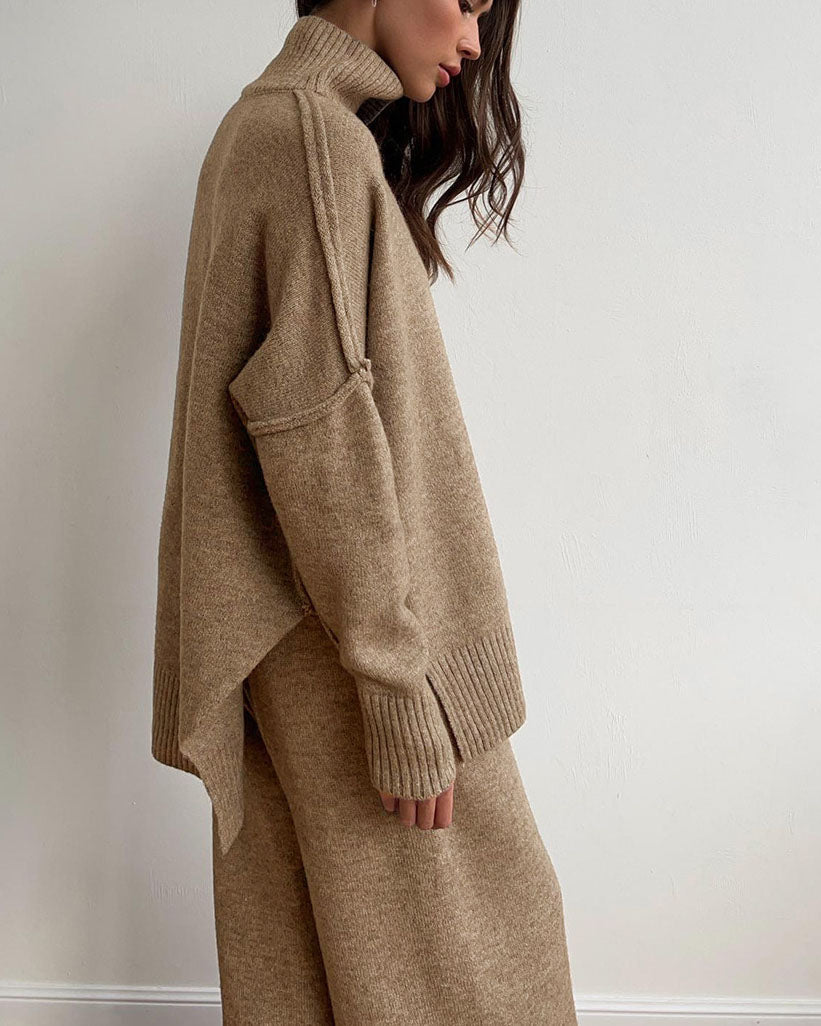 Slouchy turtleneck sweater and pants suit