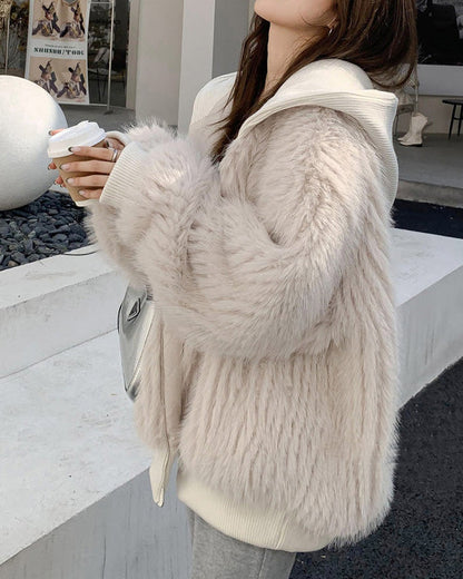 Hooded Loose Faux Fox Fur Jacket