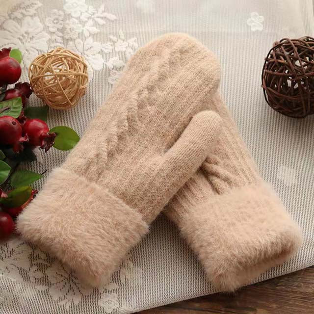 Warme Strickhandschuhe Beige