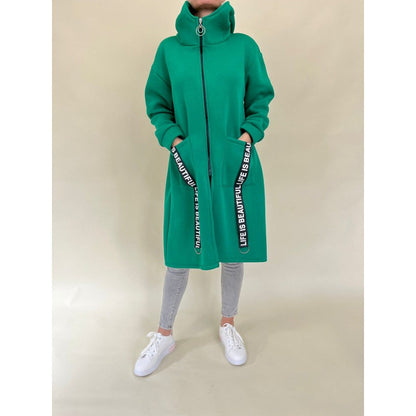 Chic pockets design High collar Long hooded sweatshirt jacket