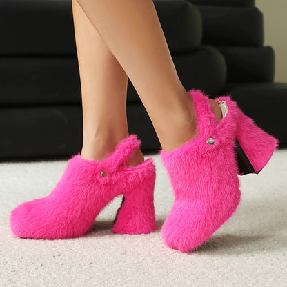 Chunky heeled platform furry shoes