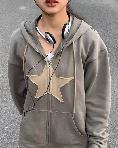 Patch pentagram hooded sweatshirt