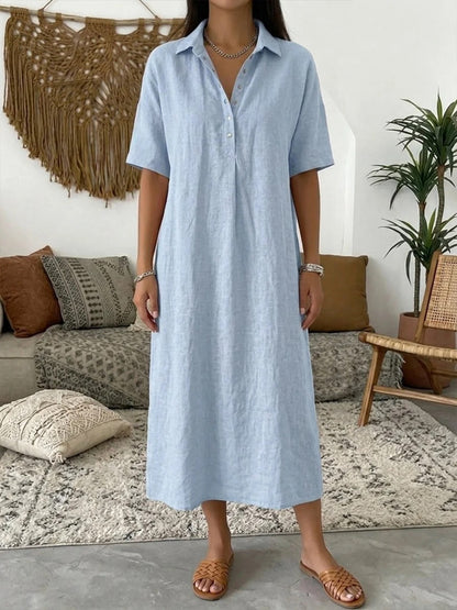 👗Damen lässiges Hemdkleid aus Leinen-Mischung
