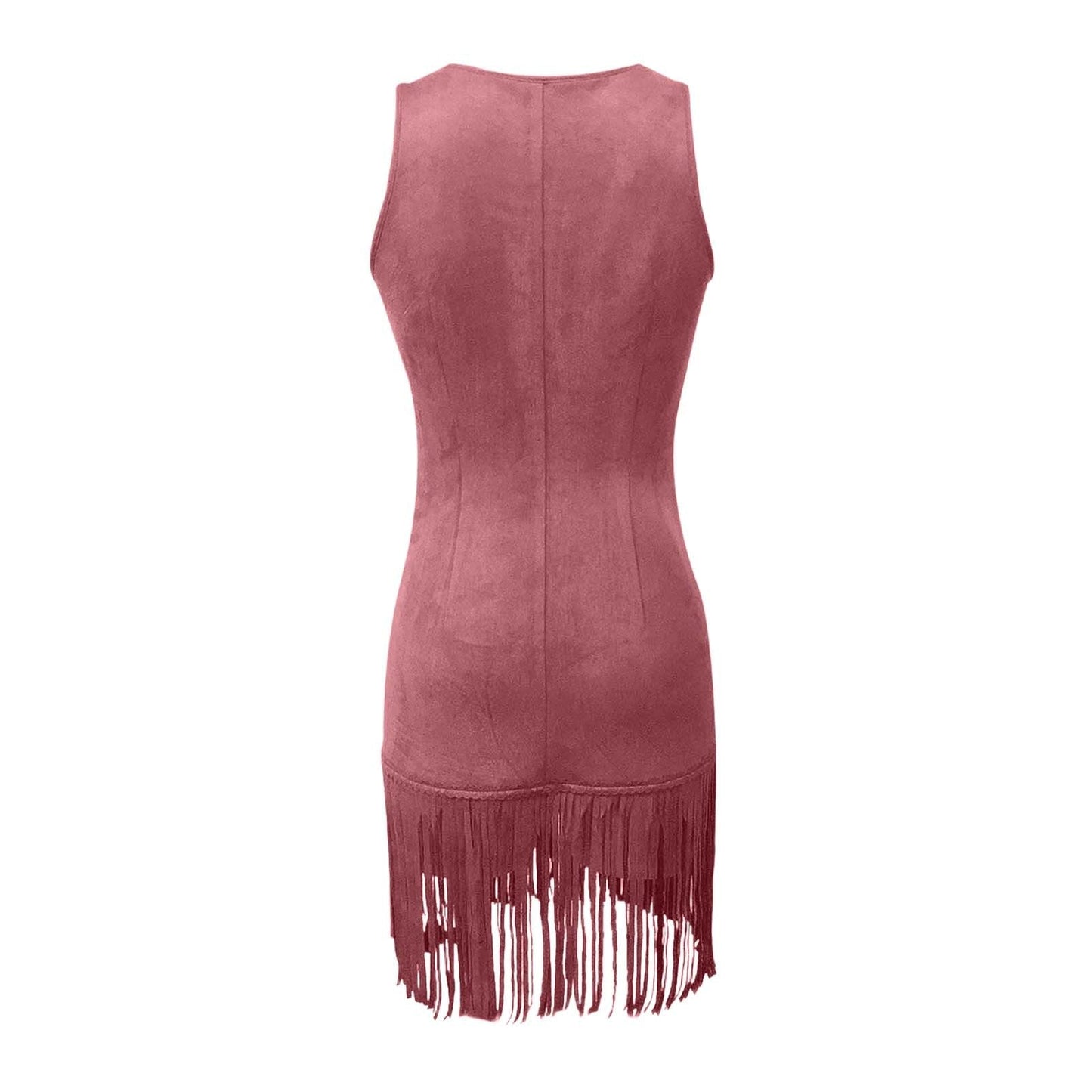 Fringe Suede Mini Dress with Buttons for Women - Clara