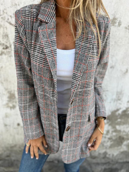 Mid-length houndstooth wool suit jacket