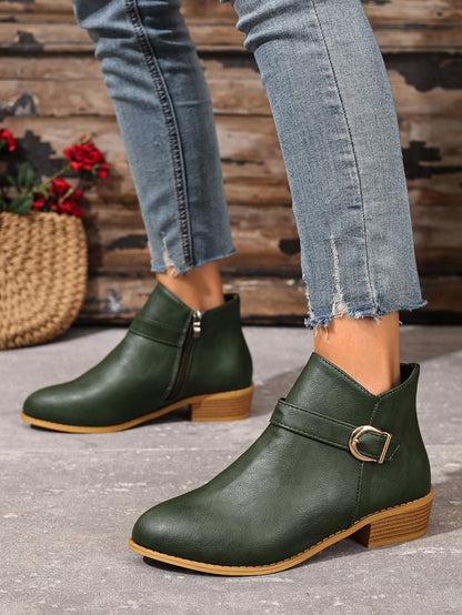 Classic Side Zipper Metal Buckle Chelsea Boots