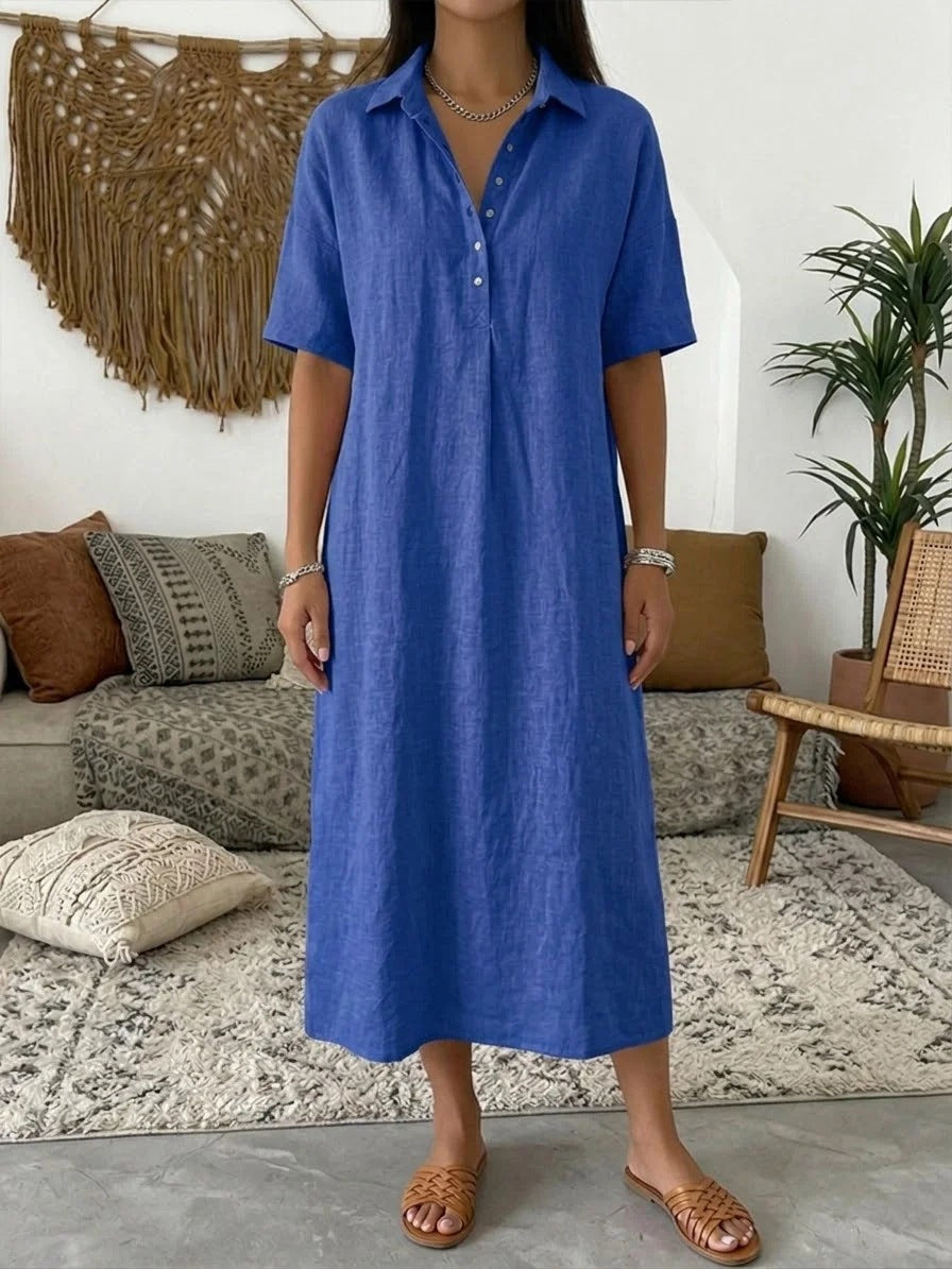 👗Damen lässiges Hemdkleid aus Leinen-Mischung