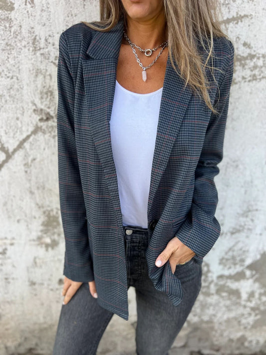 Houndstooth Single Button Pocket Blazer