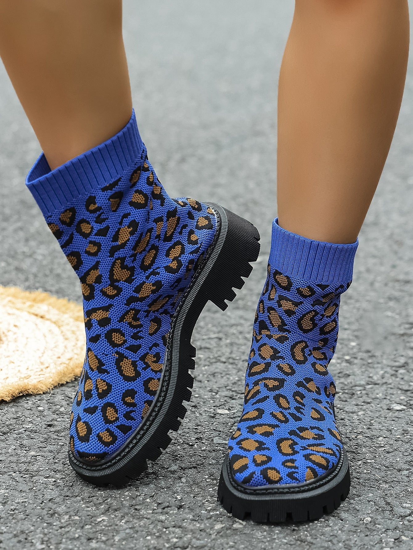 Under the Neon Leopard knitted sock boots