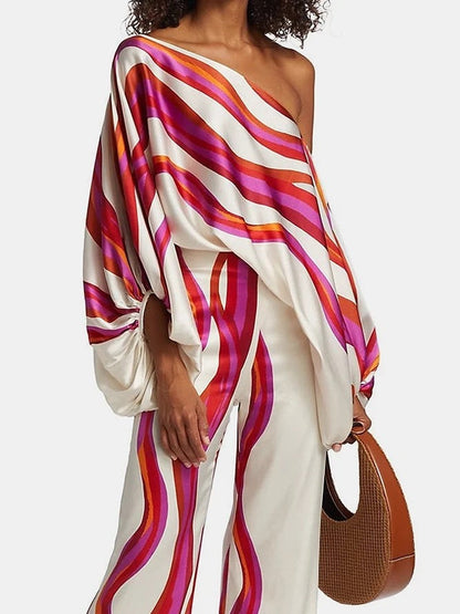 Multicolor Off-Shoulder Tie-Dye Jumpsuit with Wide Legs for Women - Rachele