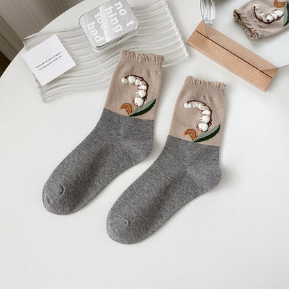 Lässige Blumen-Jacquard-Socken Grau