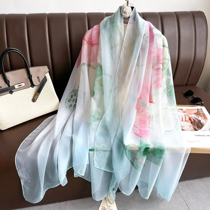 Silk Floral Print Chiffon Scarf for Women - Rosaria
