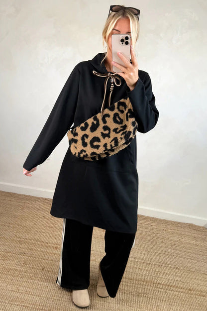 Kangaroo Pocket Loose Hooded Sweatshirt Midi Dress