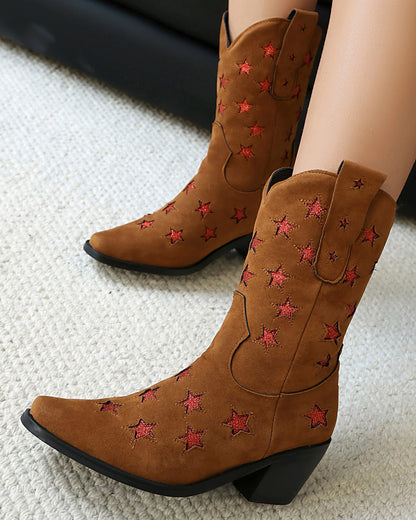 Chunky heeled five-pointed star low boots